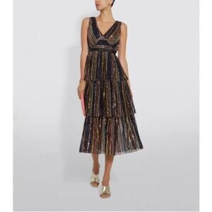 Self-Portrait Striped Sequin Midi Dress